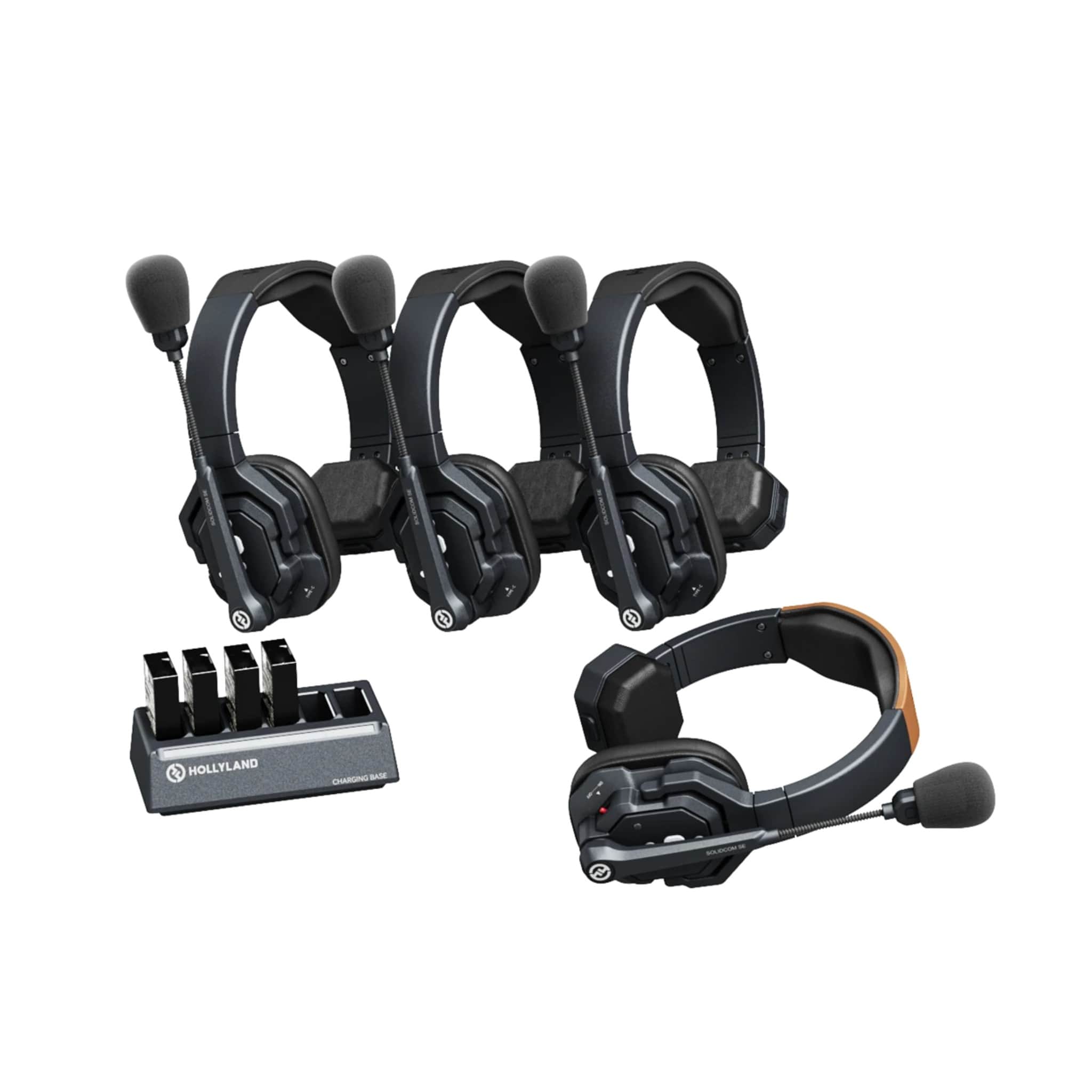 Hollyland Solidcom SE Global 4S headset intercom system with charging base