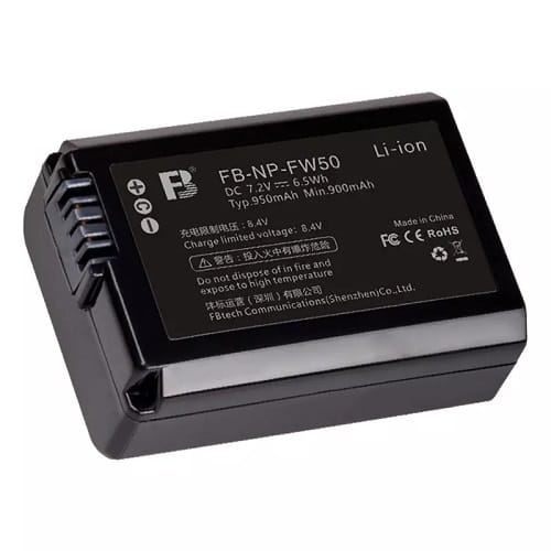FB NP-FW50 Lithium-Ion Rechargeable Battery for a5100, a6000, a6500, a6300, a6400, ZV-E10, A7, a7II, a7RS, a7S, a7R Cameras – Black