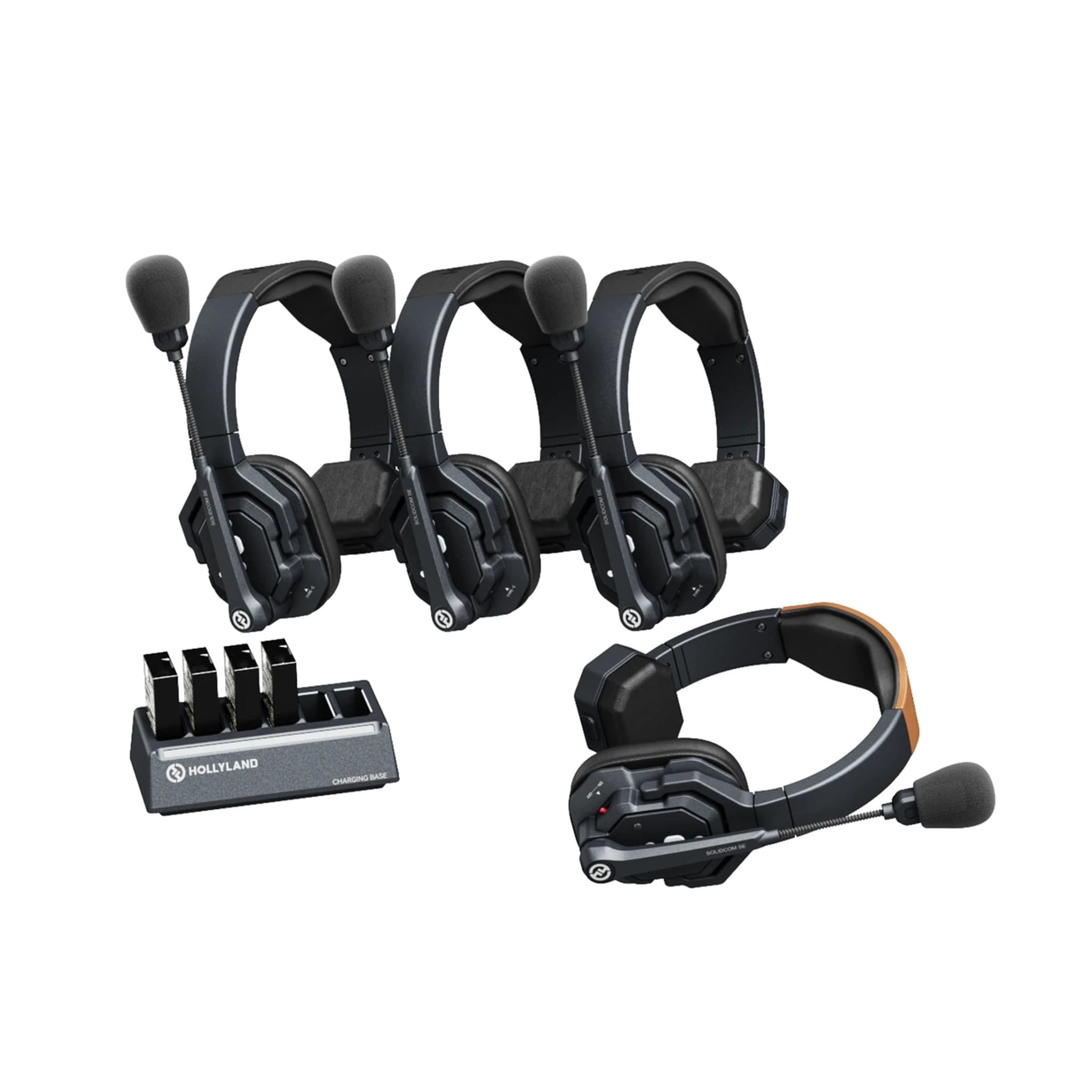 Hollyland Solidcom SE Global 4S headset intercom system with charging base