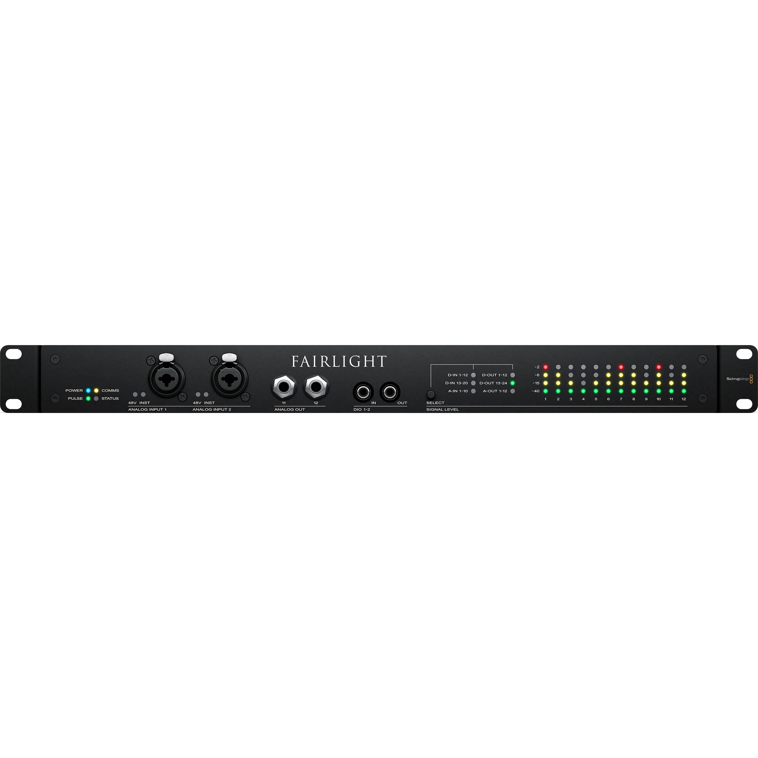 Blackmagic Design Fairlight Audio Interface rear view with inputs and outputs.