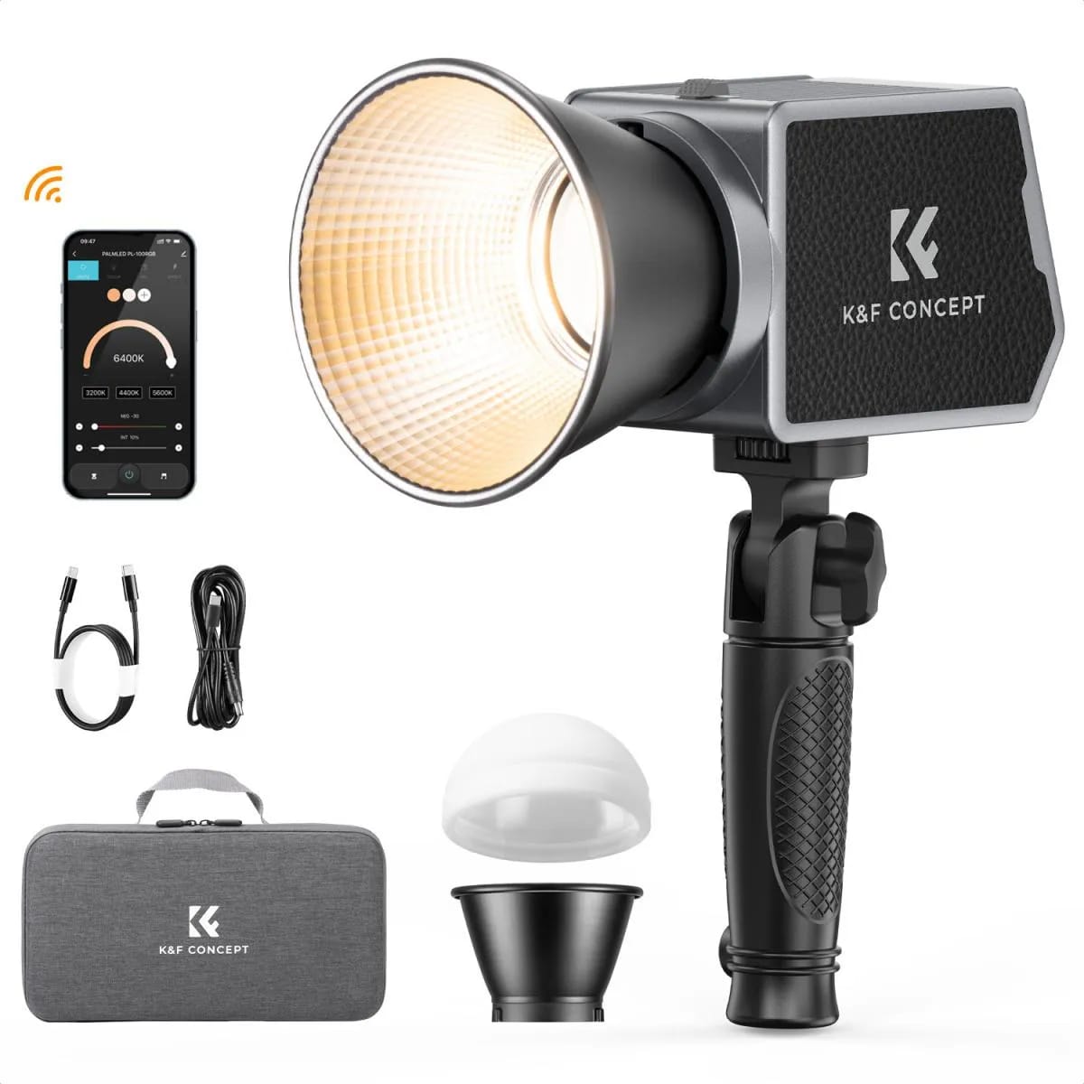 K&F Concept PL-60B 60W Bi-Color COB LED Light for Photography & Video with App Control and 4500mAh Battery (KF34.045)
